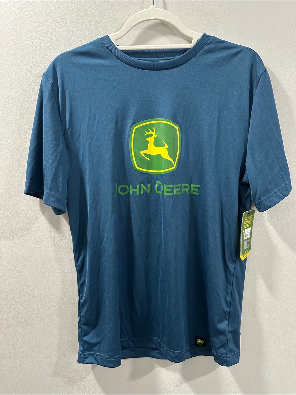 John Deere Blue Short Sleeve Tee with Yellow-Green Logo